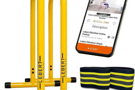 Fitness Dip Bar Stand - Original Equalizer Total Body Strengthener Pull up Bar Home Gym Exercise Equipment Dipping Station - Hip Resistance Band, Workout Guide and Online Group - Yellow