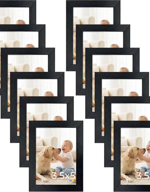 Load image into Gallery viewer, 12 Pack 3.5X5 Black Picture Frame Bulk Set for Desktop Display or Wall Mounting
