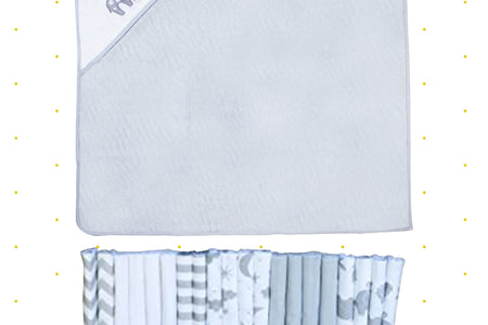 Bath Hooded Towels & Washcloths Set for Babies, 23-Piece Gift Set, Gray Lion