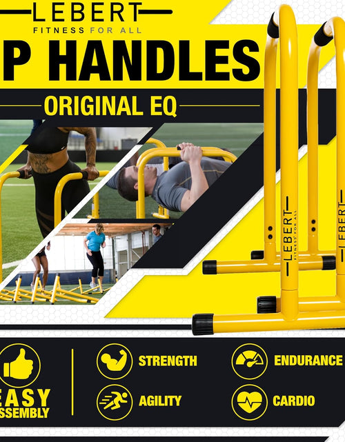 Load image into Gallery viewer, Fitness Dip Bar Stand - Original Equalizer Total Body Strengthener Pull up Bar Home Gym Exercise Equipment Dipping Station - Hip Resistance Band, Workout Guide and Online Group - Yellow
