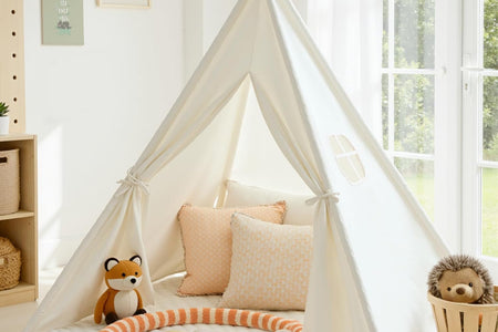 Teepee Tent for Kids with Carry Case, Natural Cotton Canvas Teepee Play Tent, Toys for Girls/Boys Indoor & Outdoor Playing