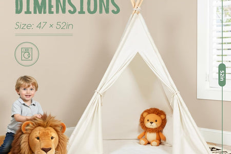 Teepee Tent for Kids with Carry Case, Natural Cotton Canvas Teepee Play Tent, Toys for Girls/Boys Indoor & Outdoor Playing