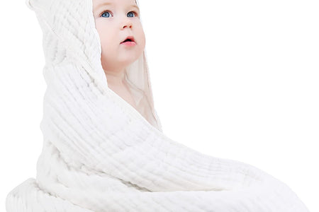 Hooded Baby Towels for Newborn 100% Muslin Cotton Baby Bath Towel with Hood for Babies, Infant, Toddler and Kids, Large 32X32Inch, Soft and Absorbent Newborn Essential