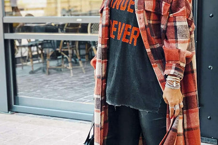 Women'S Lounge Lapel Button up Long Sleeve Plaid Long Shirt Jacket Shacket